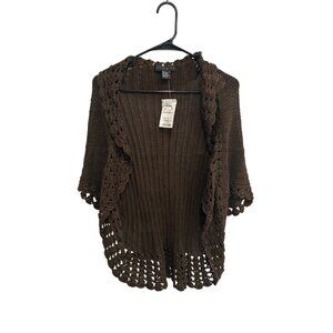 Ninety Crochet Open Front Cocoon Cardigan Sweater Brown Sz Large Cozy Layers NWT
